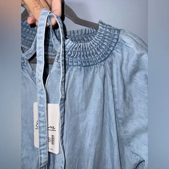 Elan Women’s Sienna Ruffle Mini Dress Blue Wash Ruffle feminine BOHO SMALL NWT - Picture 5 of 13